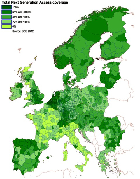 Map of mobile internet coverage in Europe