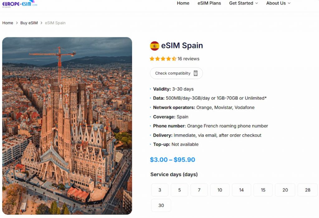 Spain eSIM plans