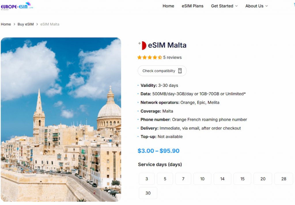 Malta esim plans