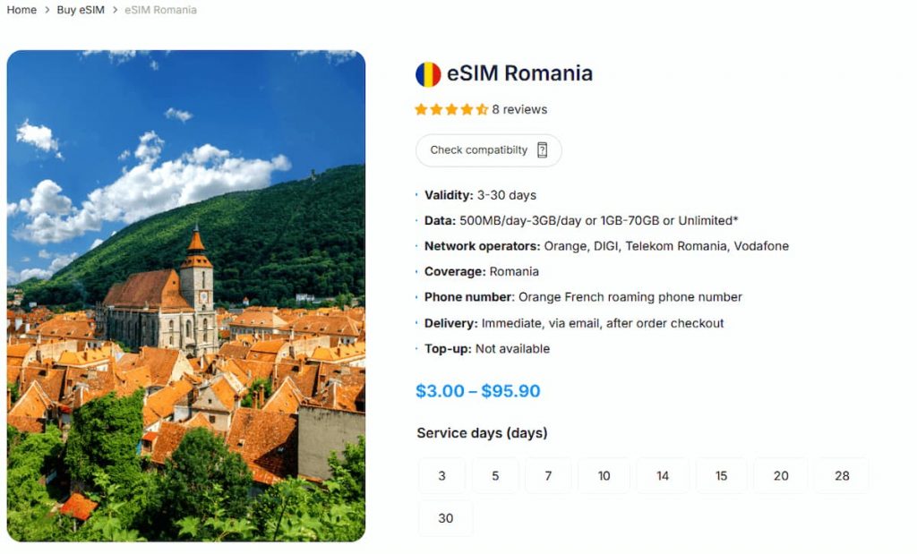 Romania eSIM plansRomania eSIM plans