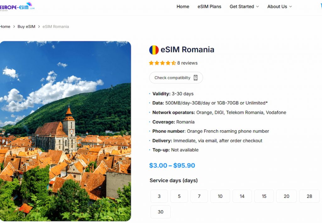 romania esim plans