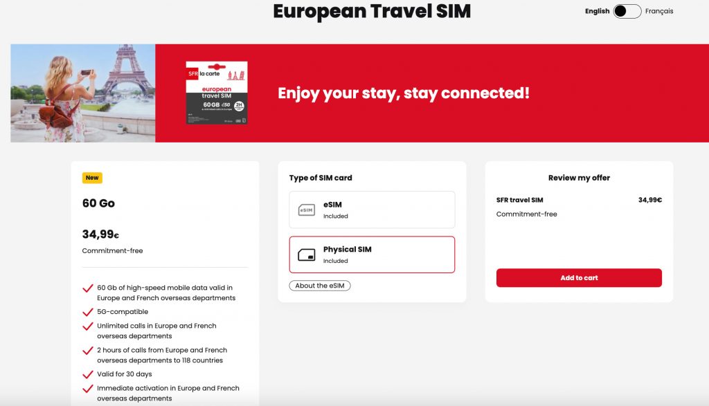 sfr sim card cost for tourist